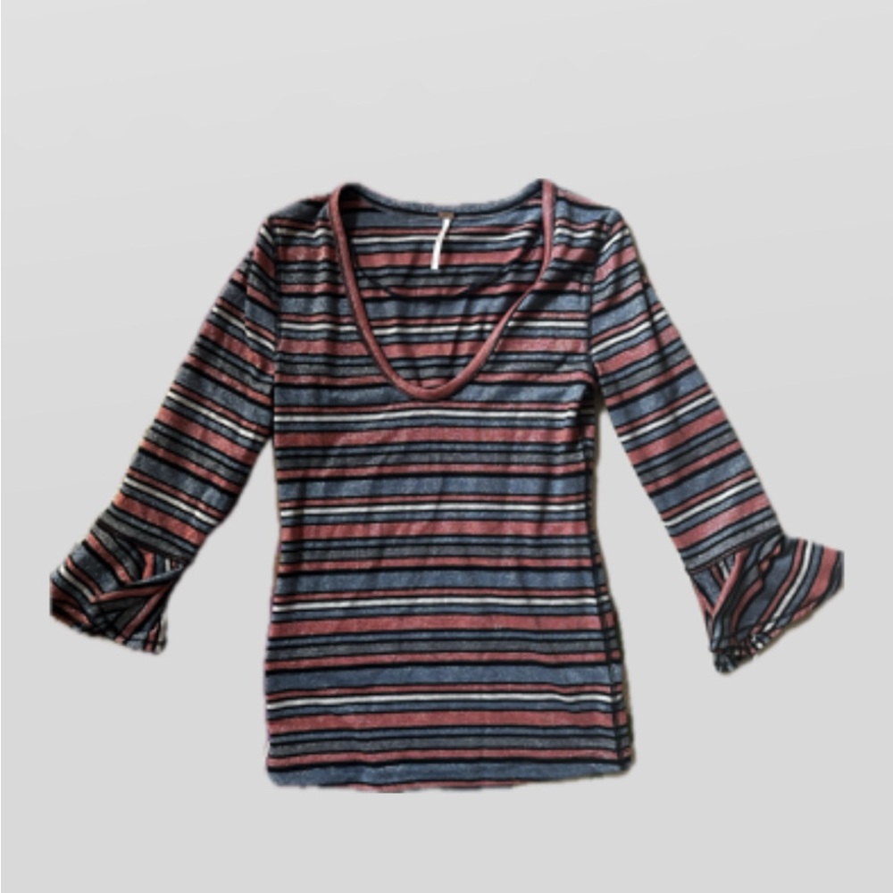 Free People Sparkly metallic shimmer boat Neck quarter flared sleeve M
